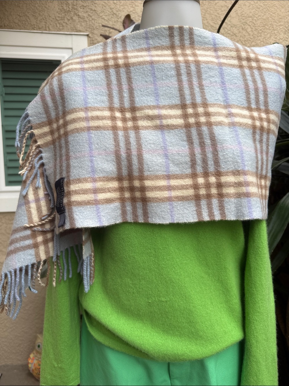 Burberry Plaid Light Blue and Brown Cashmere Scarf